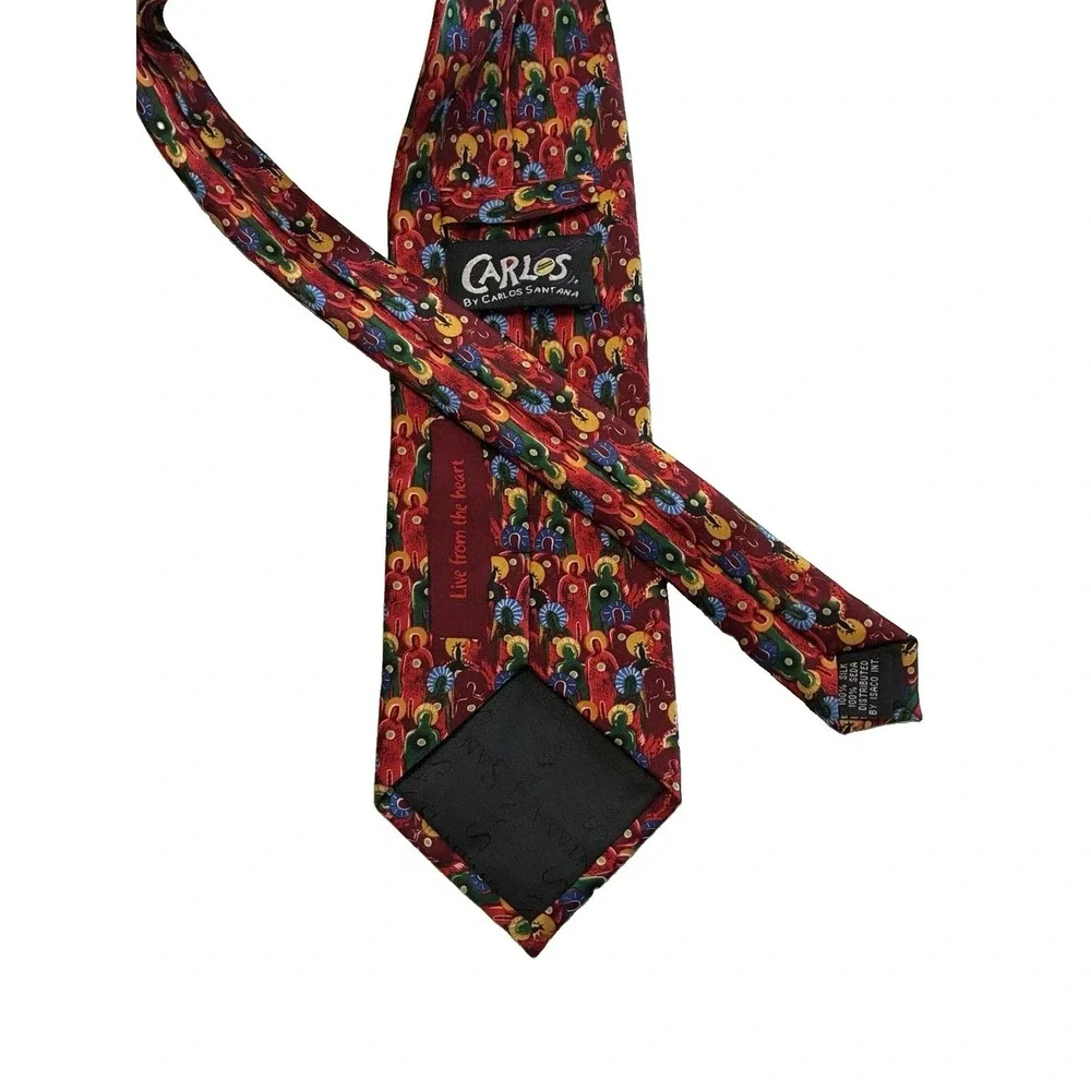 Carlos Santana Men's 100% Silk necktie Designer Red/Gold Live From The Heart